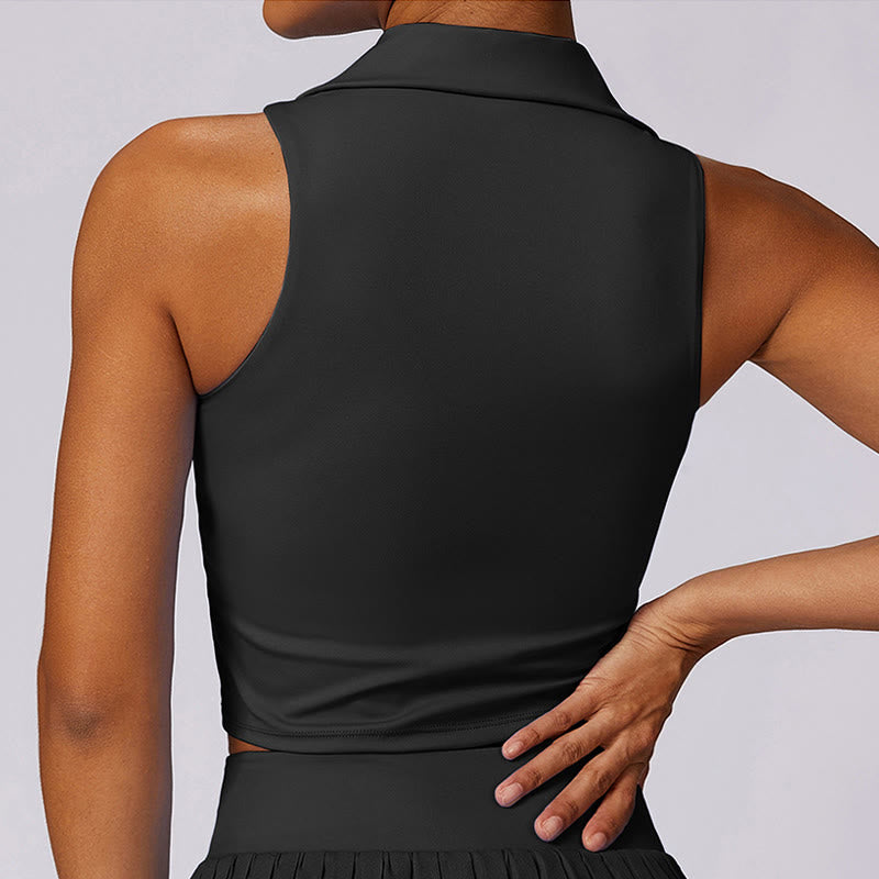 Buddha Stones Polo Collar Crop Tank Top Tennis Skirts Pleated Shorts With Pocket Sports Yoga Outfits - image 15