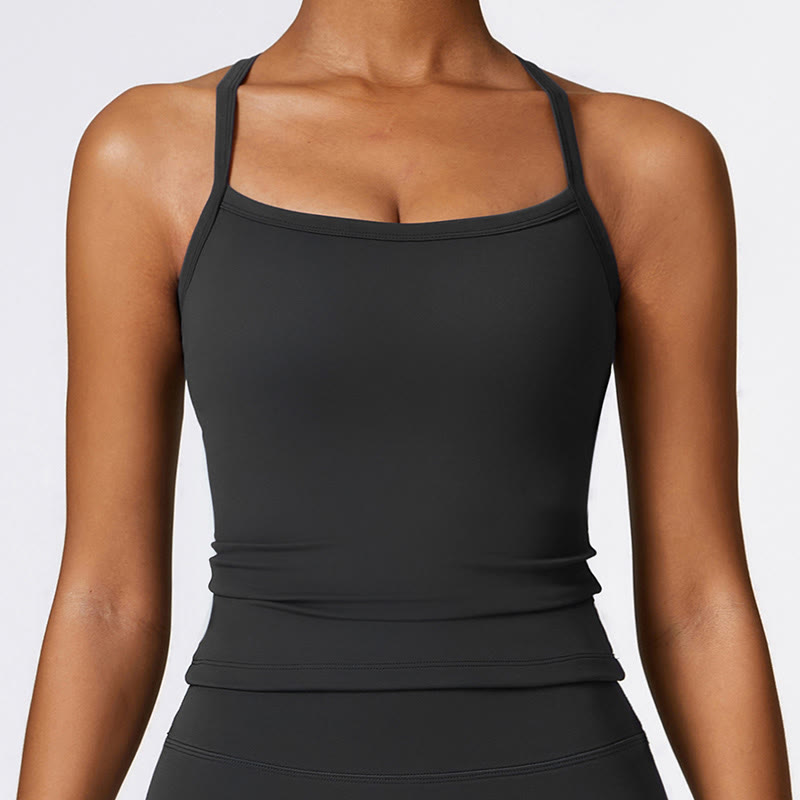 Buddha Stones Solid Color Crop Tank Top High Waist Shorts Sports Fitness Gym Yoga Outfits - Black - Top - US8-10，UK/AU12-14，EU40-42 (XL) - image 12
