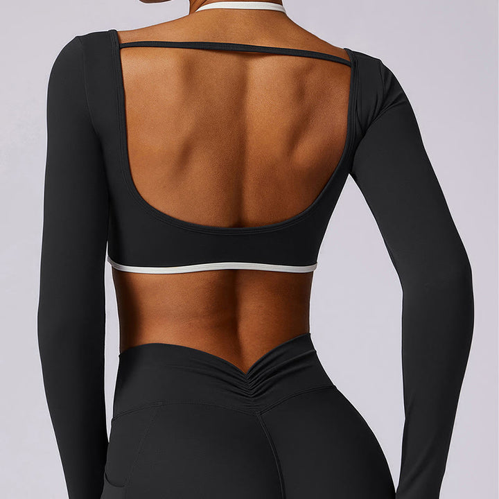 Buddha Stones Solid Color Halter Neck Bra Long Sleeve Crop Tank Top Pants Sports Fitness Gym Yoga Outfits