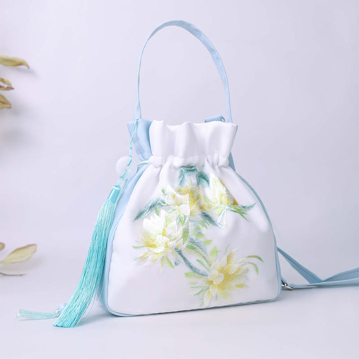 Buddha Stones Suzhou Embroidery Rabbit Lotus Epiphyllum Peony Magnolia Tote Crossbody Bag Shoulder Bag Handbag