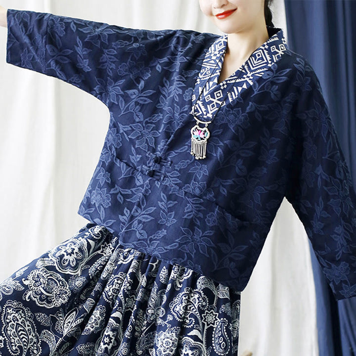 Buddha Stones Flower Jacquard V-Neck Long Sleeve Jacket - image 31