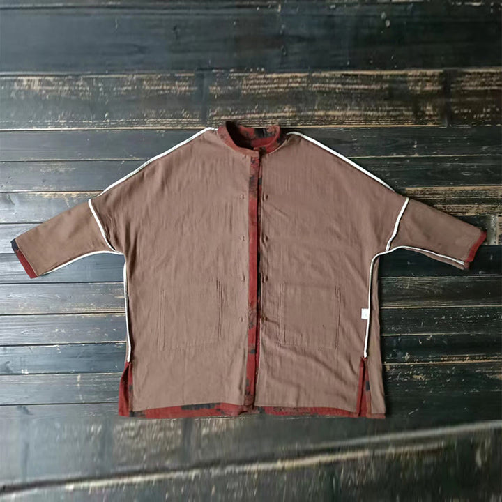 Buddha Stones Orange Peony Flower Cotton Linen Frog-Button Open Front Jacket With Pockets - image 14