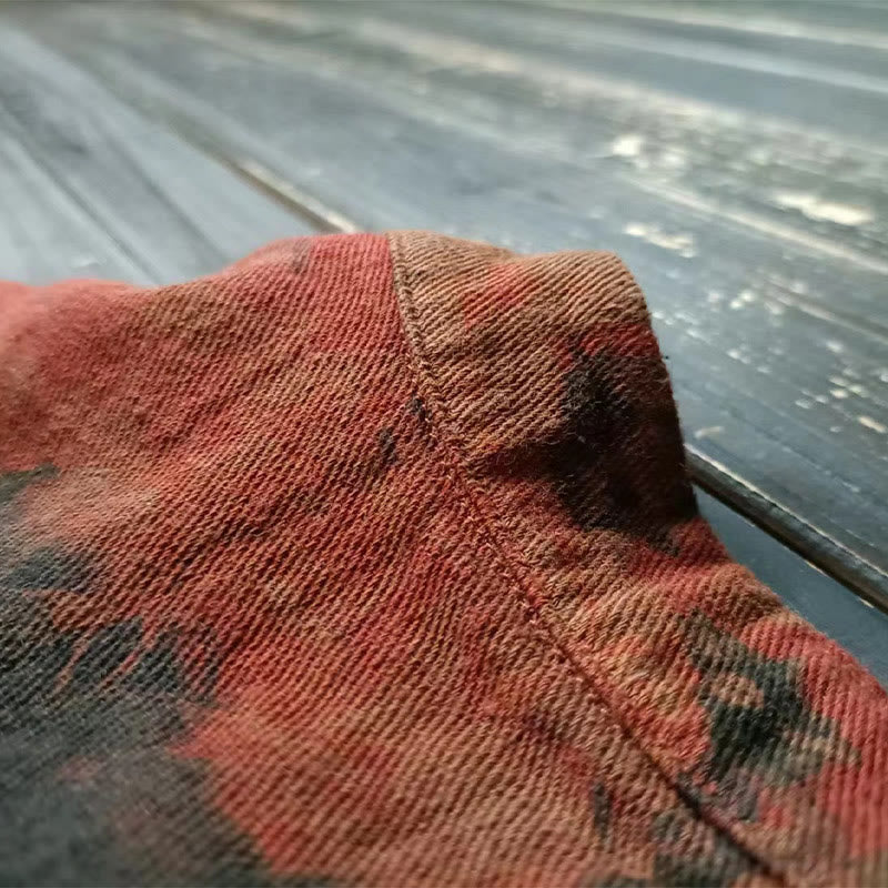 Buddha Stones Orange Peony Flower Cotton Linen Frog-Button Open Front Jacket With Pockets - image 11