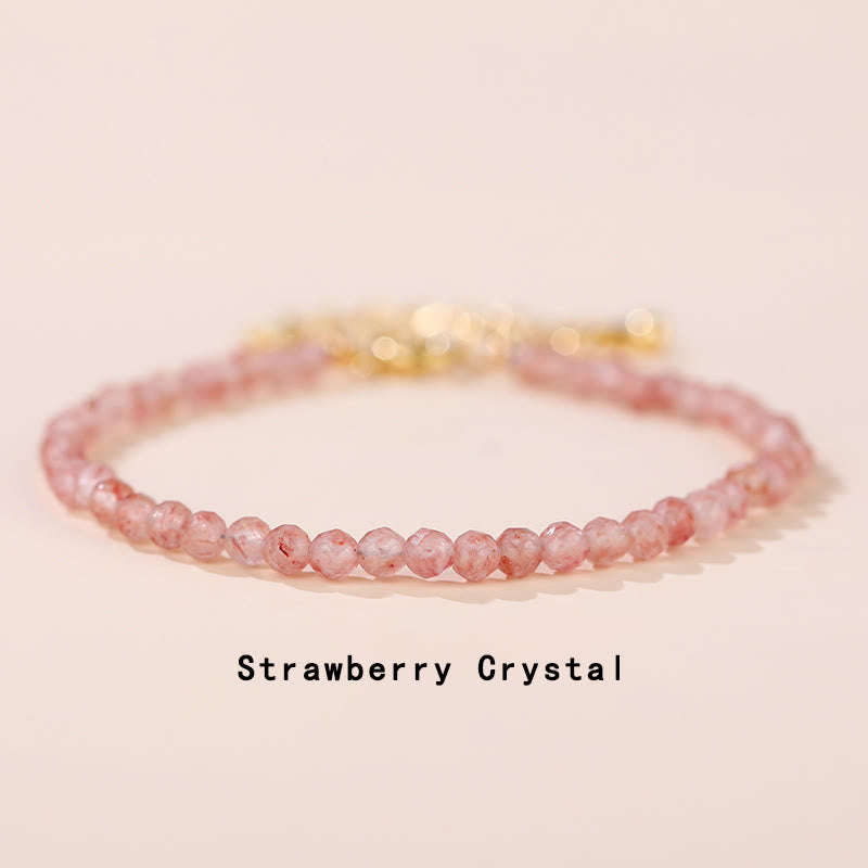 Buddha Stones Strawberry Quartz Prehnite Peridot Lazurite Lapis Lazuli Pink Crystal Tourmaline Healing Chain Bracelet - Strawberry Quartz(Wrist Circumference 14-17cm) - image 0