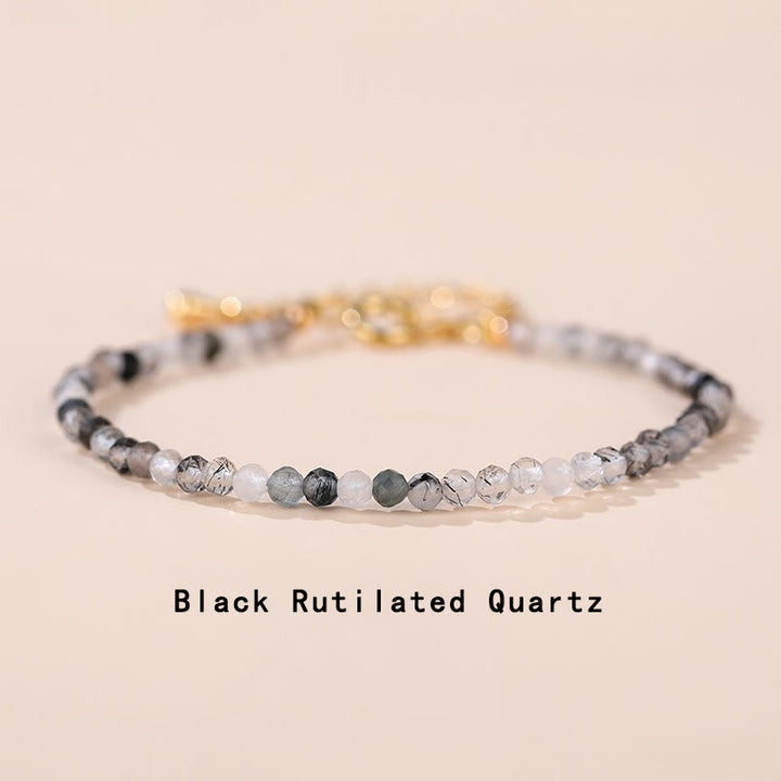 Buddha Stones Strawberry Quartz Prehnite Peridot Lazurite Lapis Lazuli Pink Crystal Tourmaline Healing Chain Bracelet - Black Rutilated Quartz(Wrist Circumference 14-17cm) - image 19