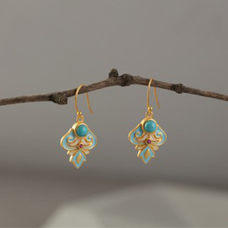 Buddha Stones Copper Enamel Turquoise Positive Drop Earrings - image 1