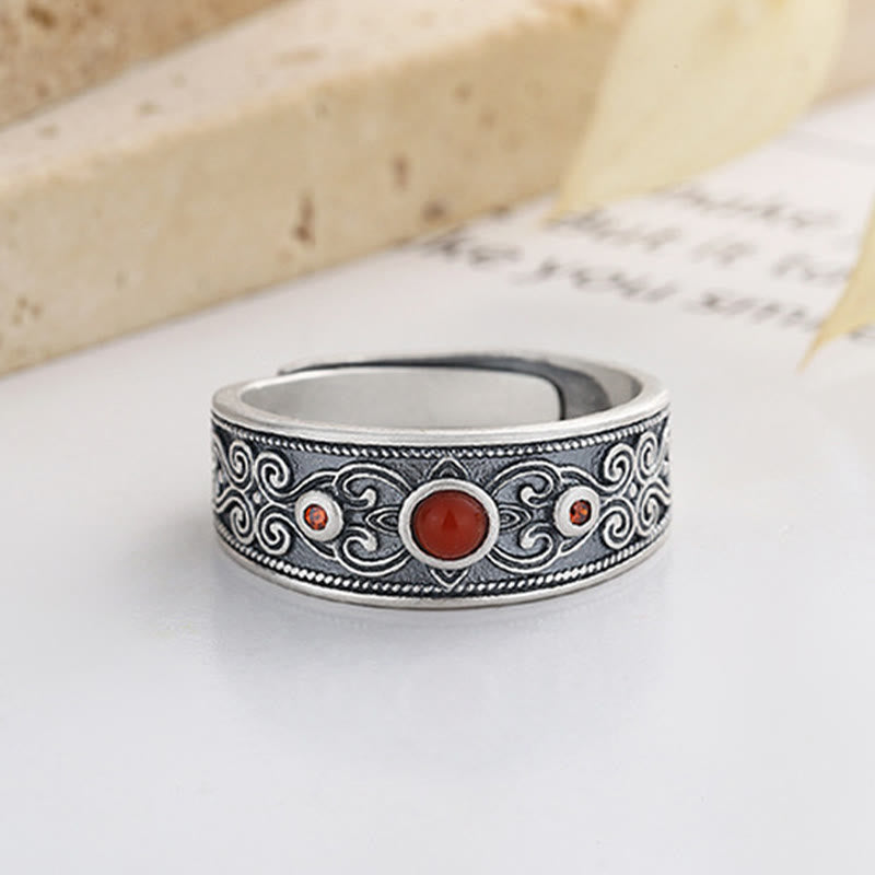 Buddha Stones 925 Sterling Silver Embedded Red Agate Auspicious Clouds Logical Thinking Ring - image 5