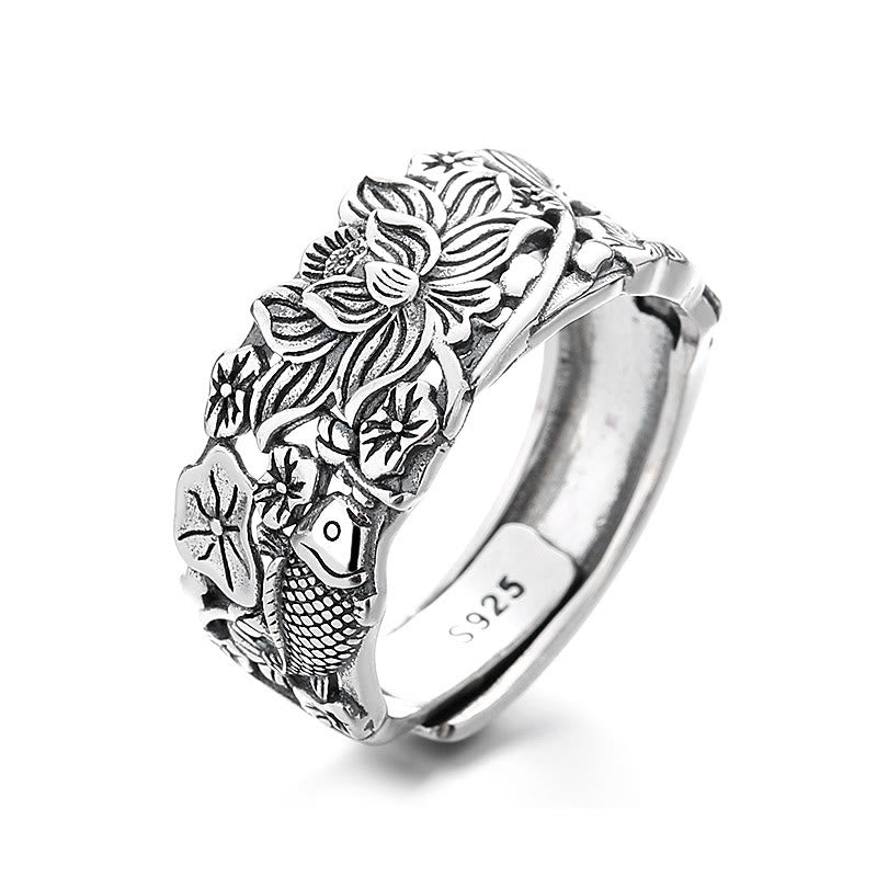Buddha Stones 925 Sterling Silver Koi Fish Lotus Flower Prosperity Ring - Lotus Koi Fish About 4.3g(Adjustable) - image 8