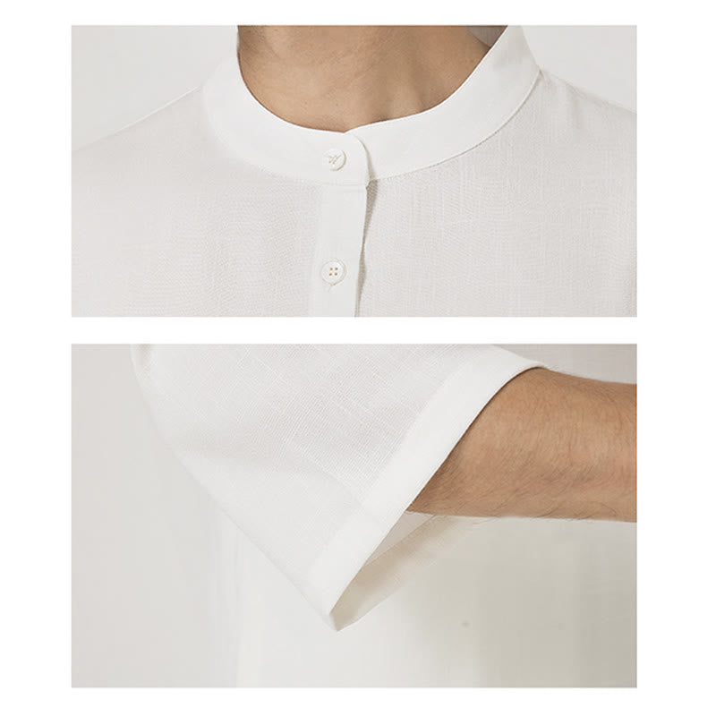 Buddha Stones 2Pcs Buttons Men's Three Quarter Sleeve Shirt Top Pants Meditation Zen Tai Chi Cotton Linen Clothing Set - image 5