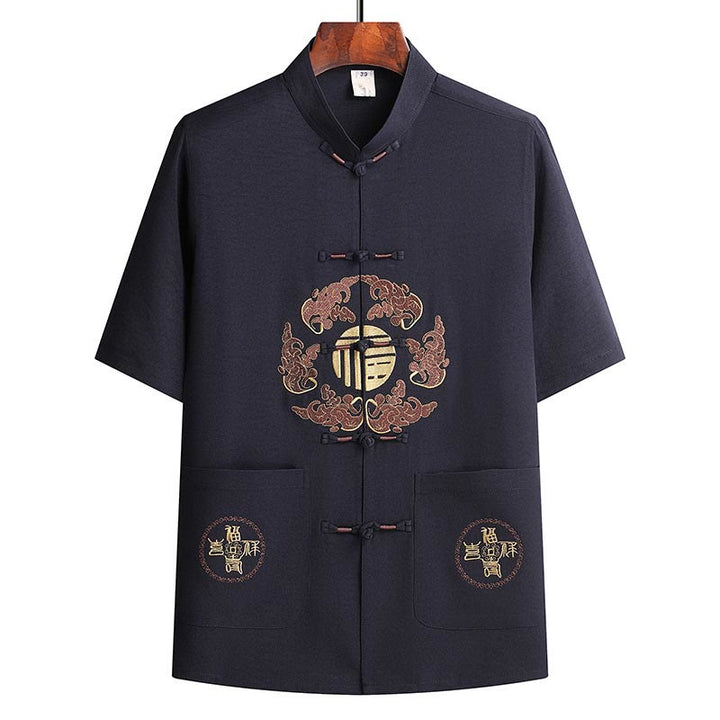 Buddha Stones Fu Character Tang Suit Hanfu Traditional Uniform Short Sleeve Top Pants Clothing Men's Set - image 19