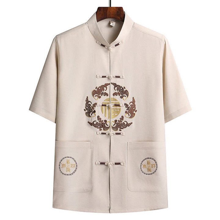 Buddha Stones Fu Character Tang Suit Hanfu Traditional Uniform Short Sleeve Top Pants Clothing Men's Set - image 28