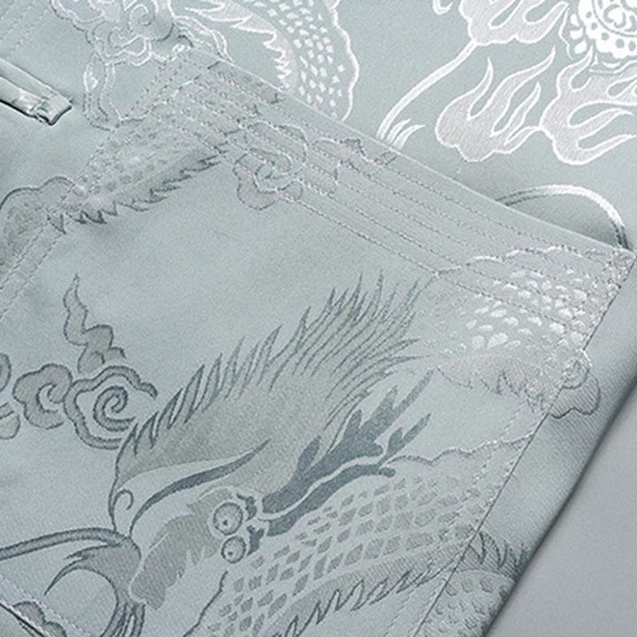 Buddha Stones Dragon Pattern Tang Suit Hanfu Traditional Uniform Short Sleeve Top Pants Clothing Men's Set - image 6