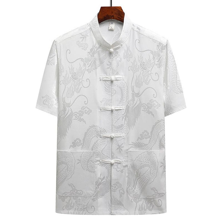 Buddha Stones Dragon Pattern Tang Suit Hanfu Traditional Uniform Short Sleeve Top Pants Clothing Men's Set - image 18