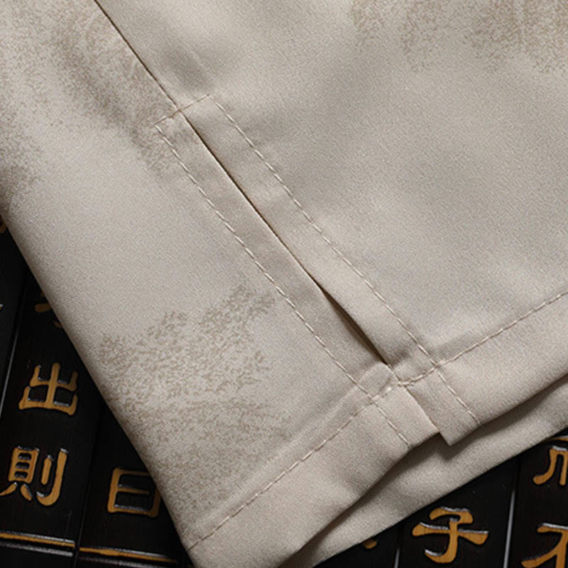Buddha Stones Mountains Trees Tang Suit Hanfu Traditional Uniform Short Sleeve Top Pants Clothing Men's Set - image 7