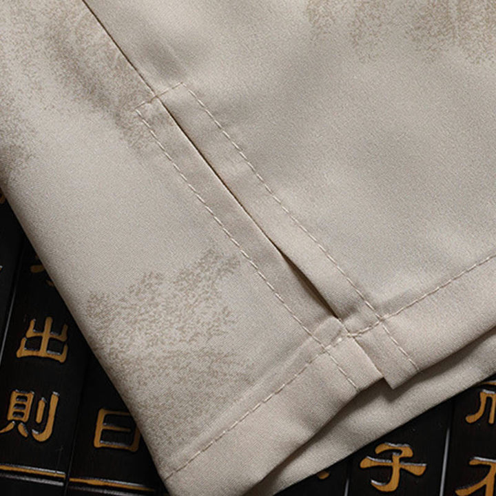 Buddha Stones Mountains Trees Tang Suit Hanfu Traditional Uniform Short Sleeve Top Pants Clothing Men's Set - image 7