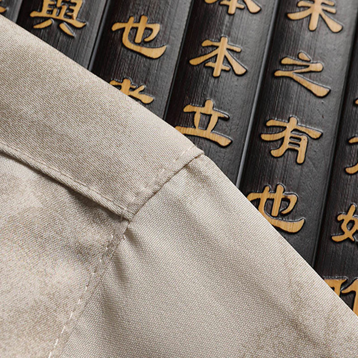 Buddha Stones Mountains Trees Tang Suit Hanfu Traditional Uniform Short Sleeve Top Pants Clothing Men's Set - image 6