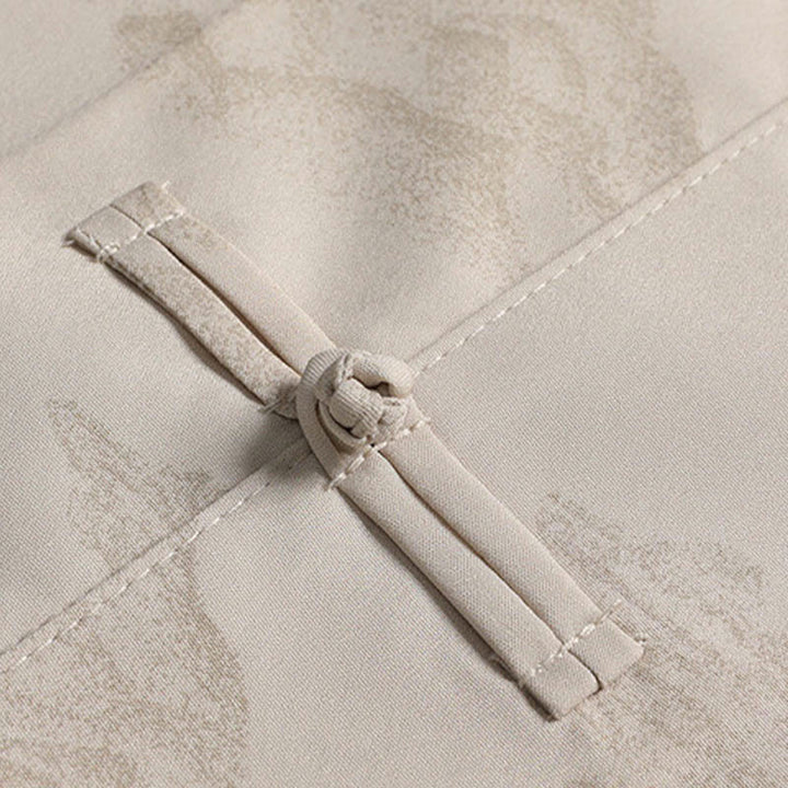 Buddha Stones Mountains Trees Tang Suit Hanfu Traditional Uniform Short Sleeve Top Pants Clothing Men's Set - image 4