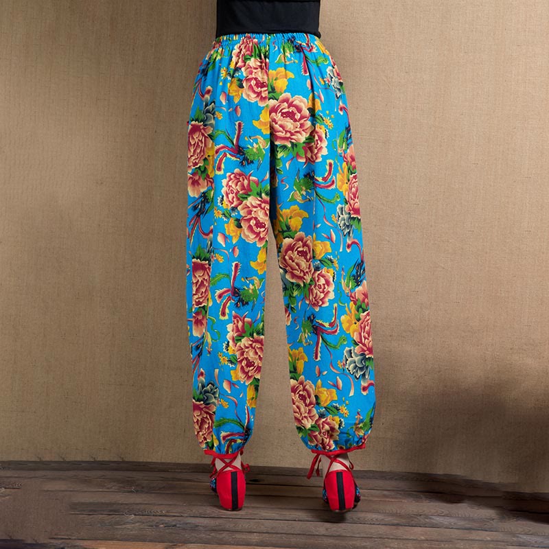 Buddha Stones Ethnic Style Red Green Flowers Print Harem Pants With Pockets - image 28