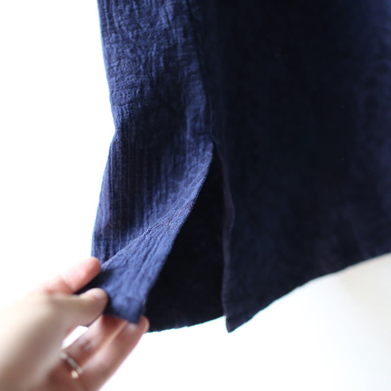 Buddha Stones Flower Jacquard Midi Dress Long Sleeve Cotton Linen Dress Wide Leg Pants With Pockets - image 14