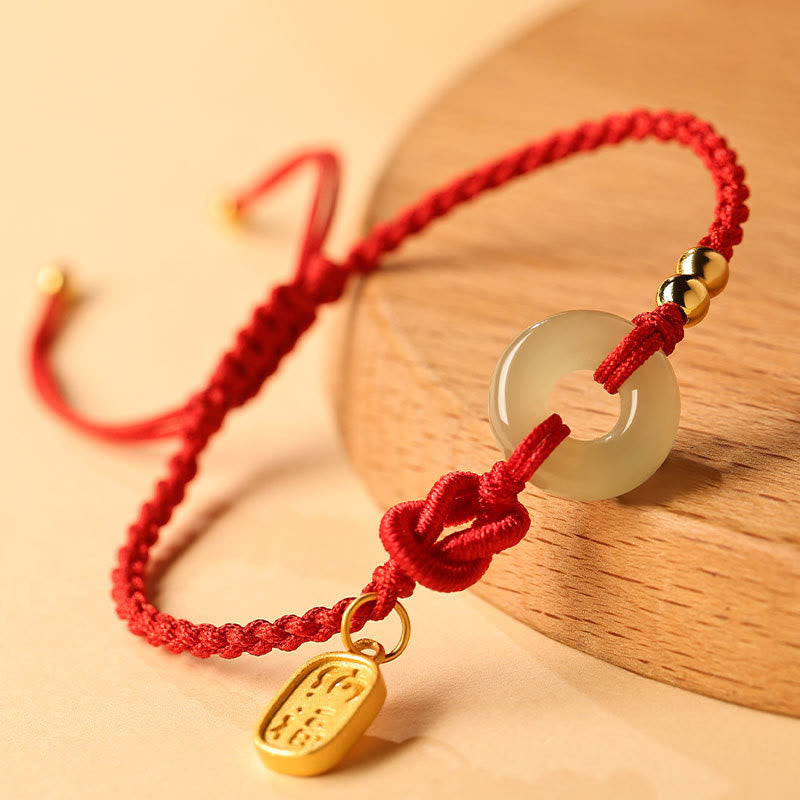 Buddha Stones Hetian Jade Peace Buckle Fu Character String Luck Bracelet - image 1