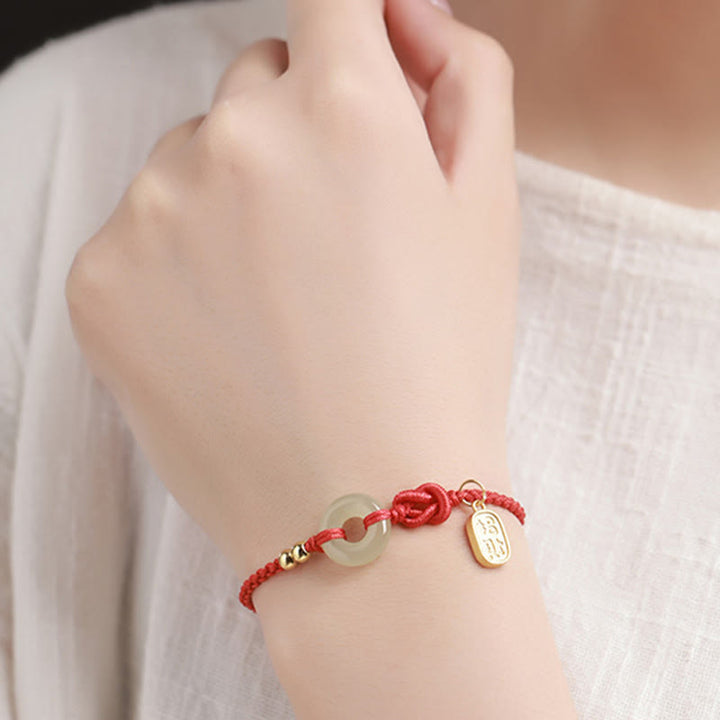 Buddha Stones Hetian Jade Peace Buckle Fu Character String Luck Bracelet - image 3