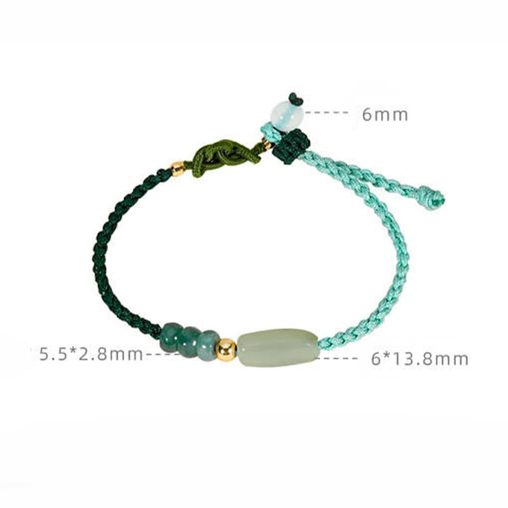 Buddha Stones 925 Sterling Silver Hetian Jade Luck Braided Green Rope Bracelet