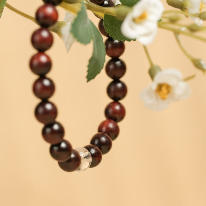 Buddha Stones Small Leaf Red Sandalwood White Crystal Protection Bracelet