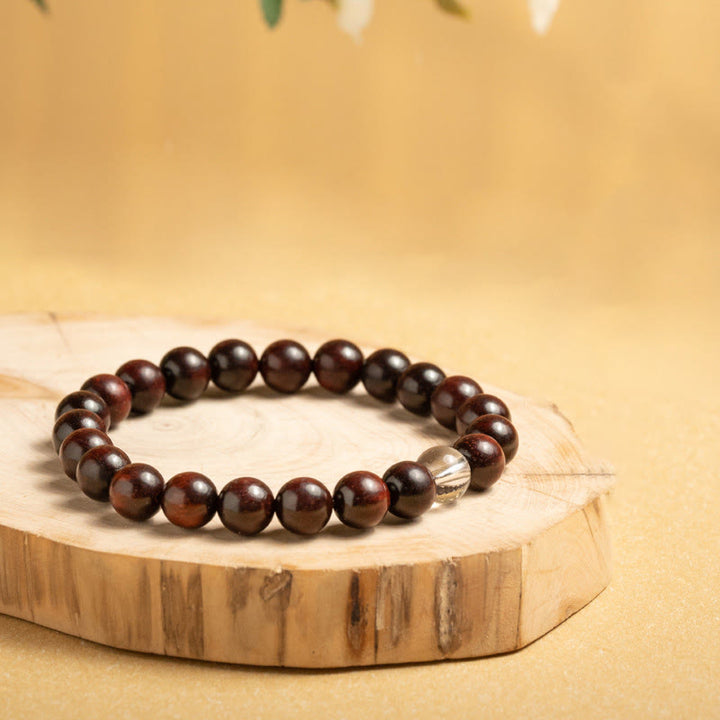 Buddha Stones Small Leaf Red Sandalwood White Crystal Protection Bracelet