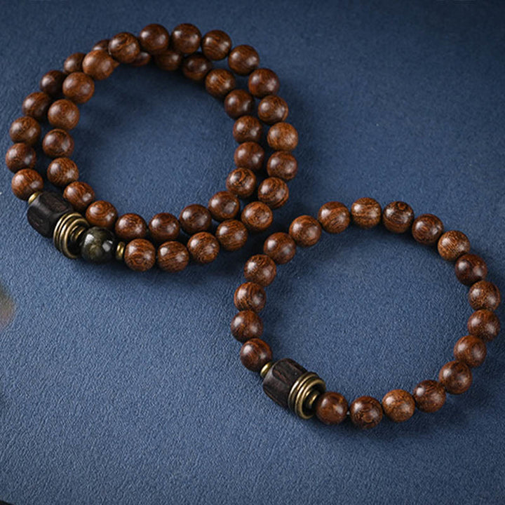 Buddha Stones Sandalwood Ebony Wood Bead Healing Single Double Wrap Bracelet