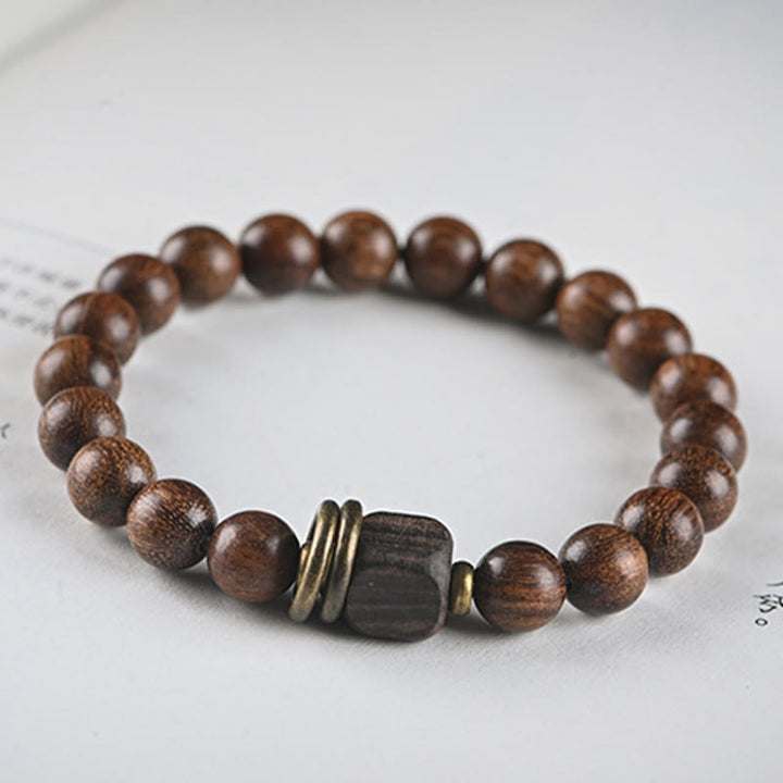 Buddha Stones Sandalwood Ebony Wood Bead Healing Single Double Wrap Bracelet