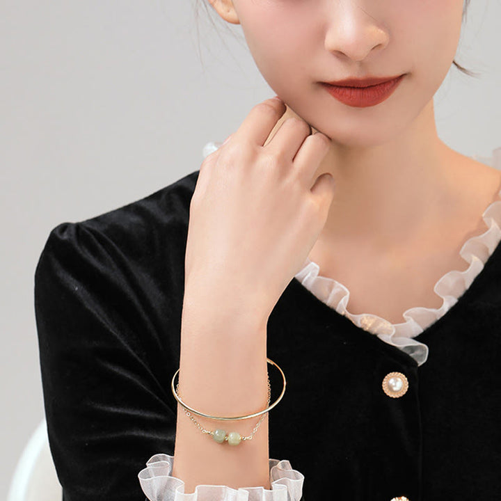Buddha Stones Copper Plated Gold Hetian Jade Bead Luck Double Layer Bracelet Bangle - image 14