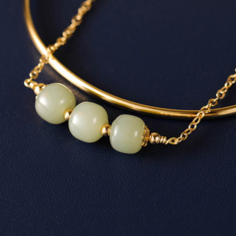 Buddha Stones Copper Plated Gold Hetian Jade Bead Luck Double Layer Bracelet Bangle - image 7