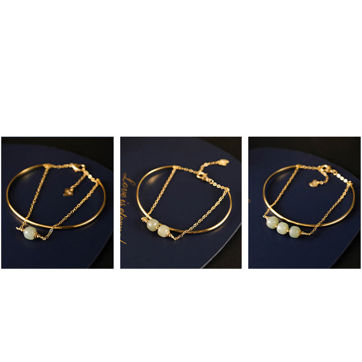 Buddha Stones Copper Plated Gold Hetian Jade Bead Luck Double Layer Bracelet Bangle - image 17
