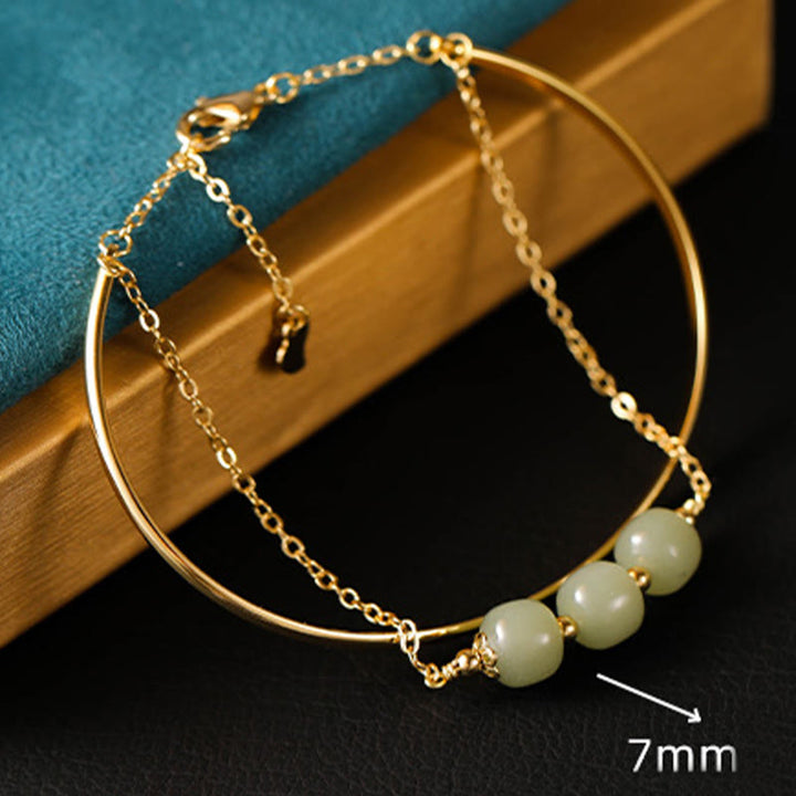 Buddha Stones Copper Plated Gold Hetian Jade Bead Luck Double Layer Bracelet Bangle - image 8