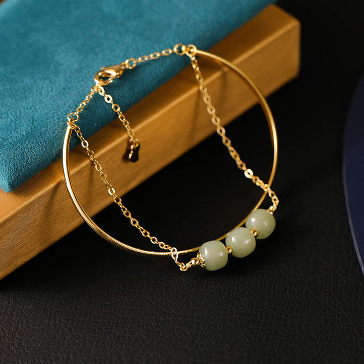Buddha Stones Copper Plated Gold Hetian Jade Bead Luck Double Layer Bracelet Bangle - image 4