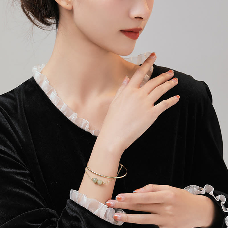 Buddha Stones Copper Plated Gold Hetian Jade Bead Luck Double Layer Bracelet Bangle - image 12