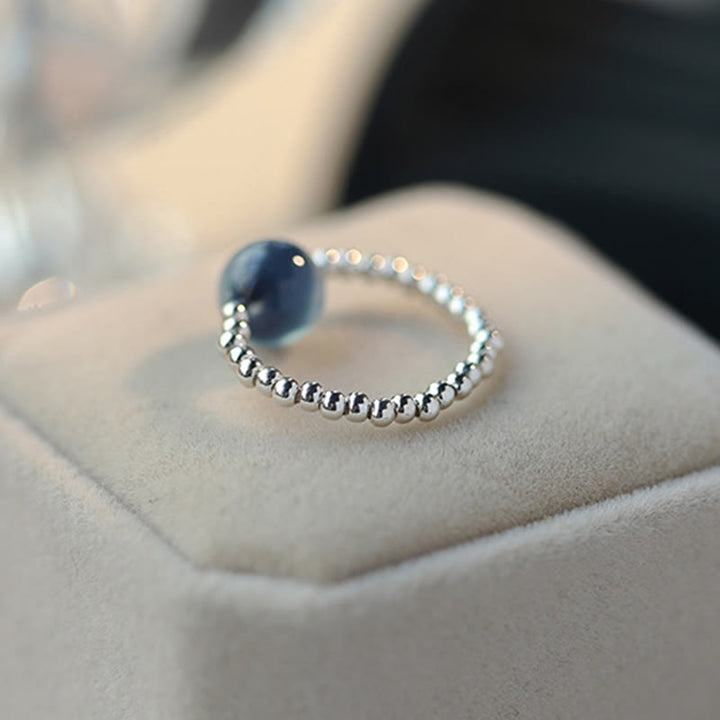 Buddha Stones 925 Sterling Silver Blue Candy Agate Healing Bead Ring - image 4