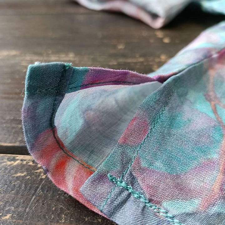 Buddha Stones Pink Flowers Green Leaves Print Frog-button Design Long Sleeve Ramie Linen Jacket Shirt - image 17