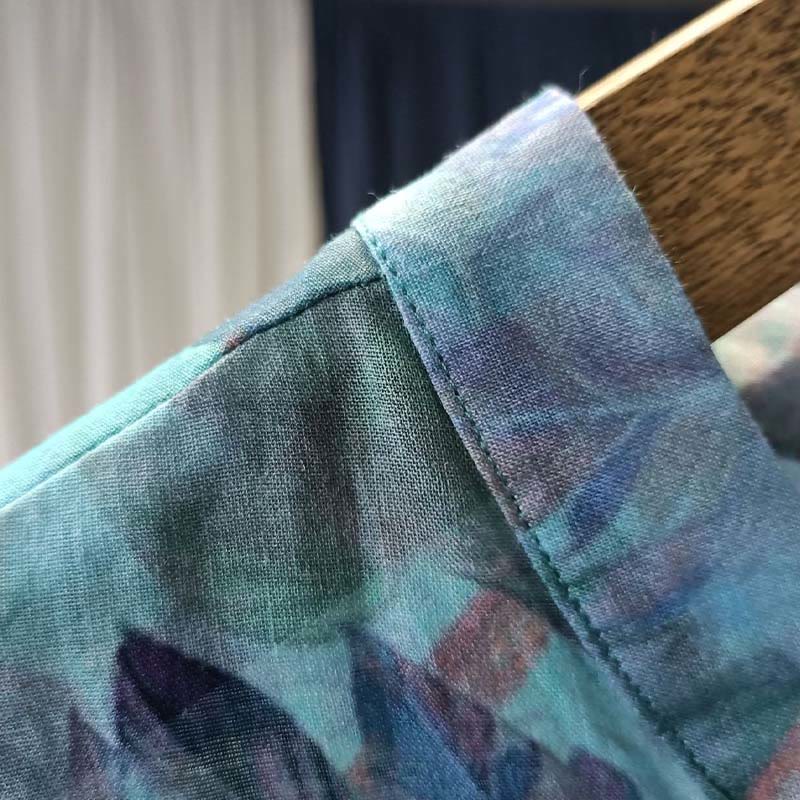 Buddha Stones Pink Flowers Green Leaves Print Frog-button Design Long Sleeve Ramie Linen Jacket Shirt - image 11