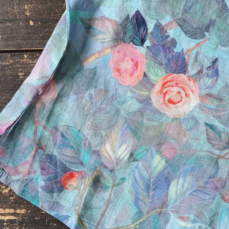 Buddha Stones Pink Flowers Green Leaves Print Frog-button Design Long Sleeve Ramie Linen Jacket Shirt - image 18