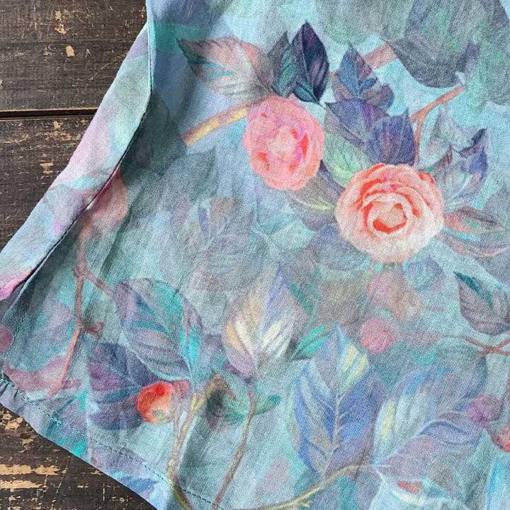 Buddha Stones Pink Flowers Green Leaves Print Frog-button Design Long Sleeve Ramie Linen Jacket Shirt - image 18