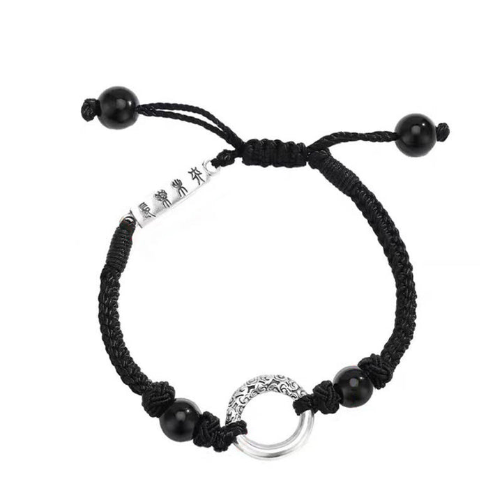 Buddha Stones 925 Sterling Silver Black Onyx Peace Buckle Protection Bracelet