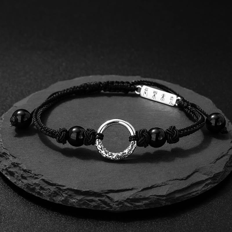 Buddha Stones 925 Sterling Silver Black Onyx Peace Buckle Protection Bracelet