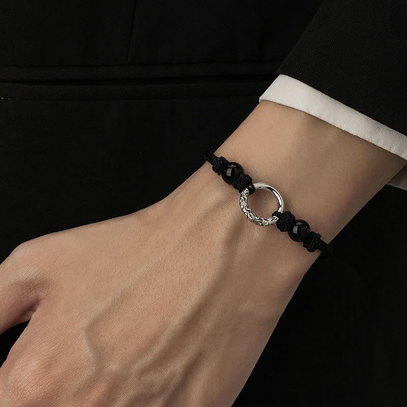 Buddha Stones 925 Sterling Silver Black Onyx Peace Buckle Protection Bracelet - image 9