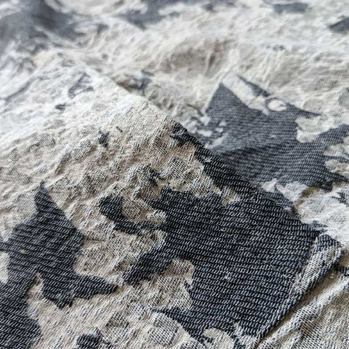 Buddha Stones Black Gray Print Frog-button Design Long Sleeve Cotton Linen Jacket Shirt With Pockets - image 9