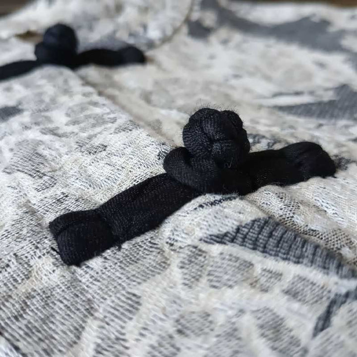 Buddha Stones Black Gray Print Frog-button Design Long Sleeve Cotton Linen Jacket Shirt With Pockets - image 8