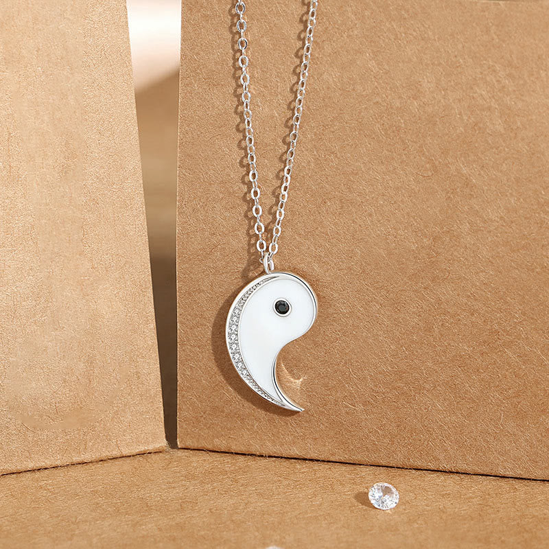 Buddha Stones 925 Sterling Silver Yin Yang Symbol Harmnoy Necklace Pendant - White - image 5