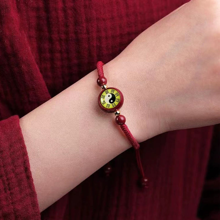 Buddha Stones Lucky Cinnabar Red String Yin Yang Symbol Bagua Blessing Bracelet - image 8