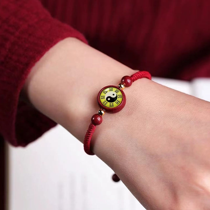 Buddha Stones Lucky Cinnabar Red String Yin Yang Symbol Bagua Blessing Bracelet - image 9