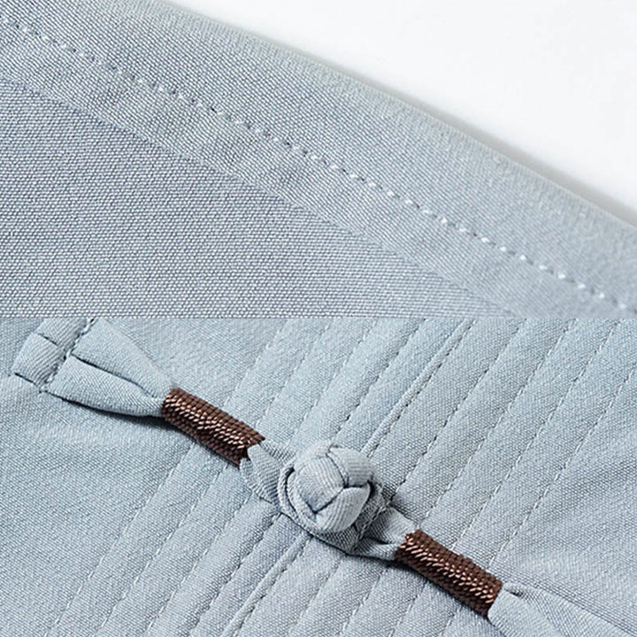 Buddha Stones Fu Character Embroidery Tang Suit Traditional Frog-Button Short Sleeve Top Pants Clothing Men's Set - image 9